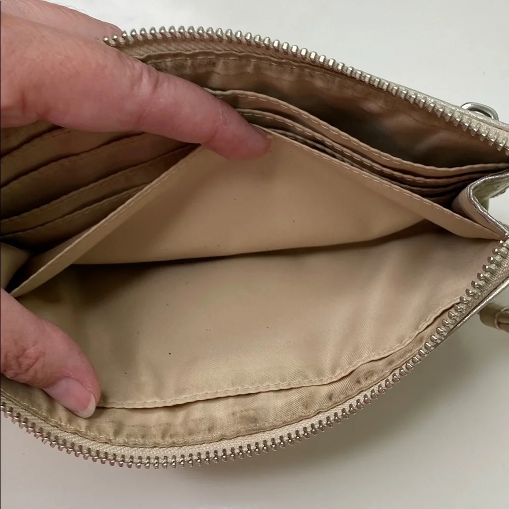 Coach Wristlet Metallic Champagne Leather‎